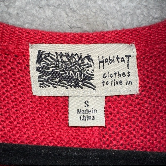 Habitat Sweater Womens Small Red Peruvian Double Knit V-Neck Festive Y2K Boho - Picture 2 of 8